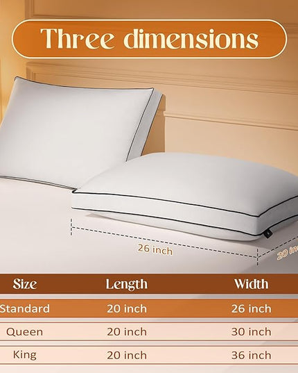 Feather Down Pillows Standard Size Set of 2 with Gusset, Luxury Hotel Collection Bed Pillow 2 Pack, Down Surrounded Gusseted Pillows for Sleeping, Fluffy for Side, Back Sleepers 20x24+2 in.