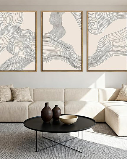 Large Modern Minimalist Wall Art Framed Neutral Abstract Wall Decor 24x36 Inch Set of 3 for Living Room Bedroom Dining Room