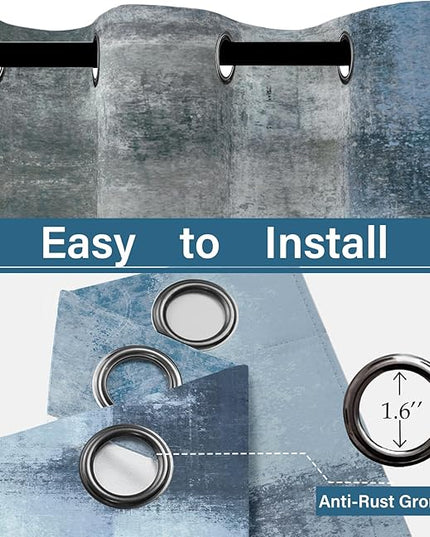 Asuexpect Dusty Blue Abstract Curtains 2 Panels Set Navy Grey Geometric Curtain Modern Chic Window Treatments Decorative for Farmhouse Living Room Bedroom Window 50% Darkening Curtain 42x63 Inch