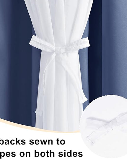 Hiasan Blackout Curtains with Sheer Overlay, Thermal Insulated Mix & Match Double Layer Room Darkening Window Curtains for Bedroom,Living Room,Nursery 2 Panels with Tiebacks (52W X 63L,Blue Haze)