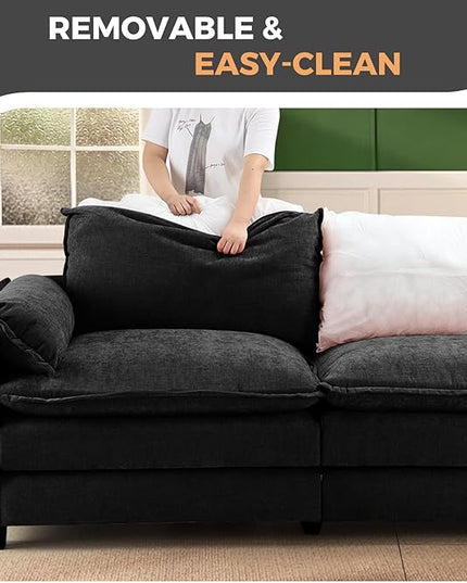 ELUCHANG 116" Luxury Modular Sectional Sofa, Comfy Deep Seat Cloud Couch, Sleeper Sofa Bed, 6 Seat Modern Couch with Removable Cover for Living Room, Apartment, DIY Combination, Chenille Black