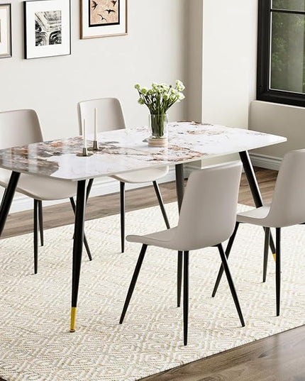 Modern Dining Table Set for 4, 62'' Sintered Stone Dining Table with 4 Chairs, Easy to Assemble