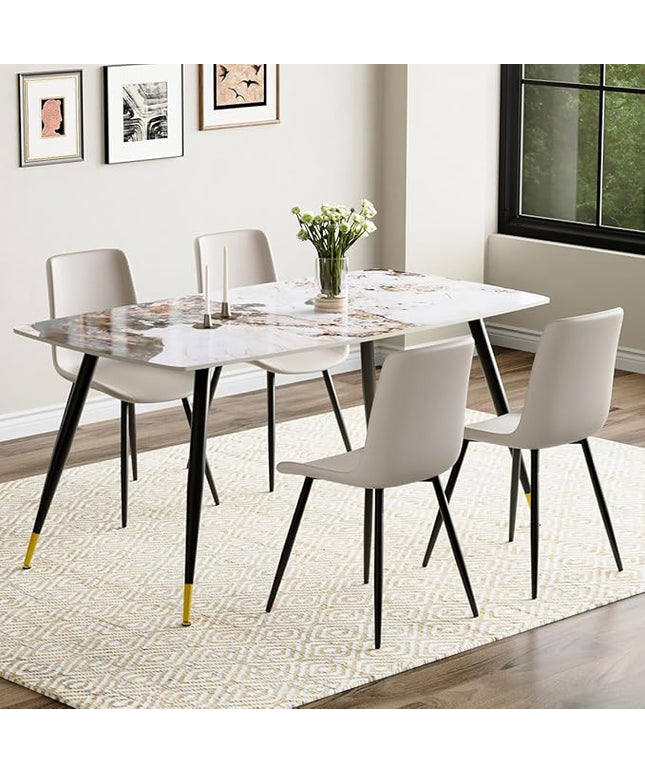 Modern Dining Table Set for 4, 62'' Sintered Stone Dining Table with 4 Chairs, Easy to Assemble