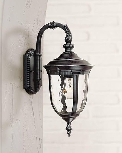 John Timberland Bellagio European Outdoor Wall Light Fixture Black Aluminum Metal 16.5" Clear Hammered Glass Decor for Exterior House Porch Patio Outside Deck Garage Yard Front Door Garden Home