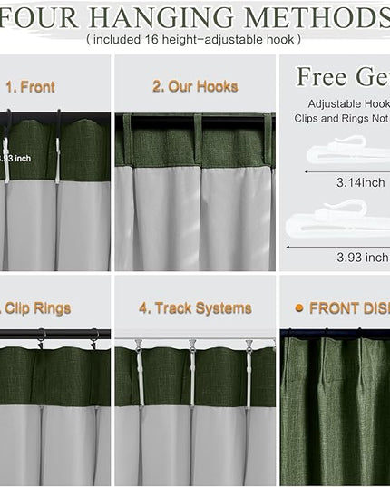 YZ HOME 90 Inch Pinch Pleated Linen Full Blackout Curtains 2 Pages for Living Room Olive Green Thick 100% Room Darkening Curtains Pinch Pleat Double Layer Drapes Drapes for Dining Bedroom