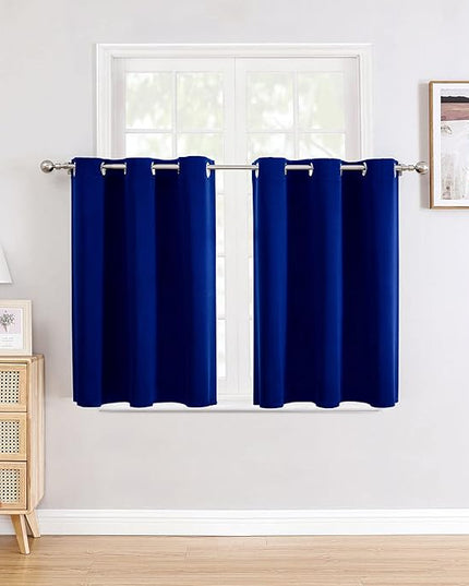 ChrisDowa Small Window Curtains for Kitchen and Bedroom - Grommet Short Thermal Insulated Room Darkening Curtains (2 Panels, Royal Blue, 42 x 36 Inch)