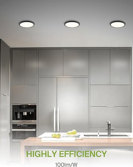 ASD LED 12" Round Flush Mount Ceiling Light Fixture, Low Profile Surface Lighting | 5CCT, Dimmable, Ultra-Thin, ETL Listed | 24W 2000LM 2700-6000K 100-277V | Kitchen, Hallway Lamp | Black, 4 Pack
