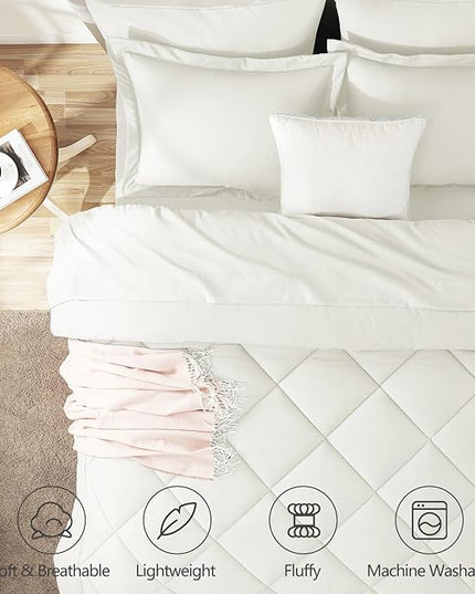 CozyLux King Size Comforter Set Ivory - 7 Pieces Bed in a Bag King, Luxury Soft Bed Set for All Seasons, Bedding Set with Down Alternative Comforter, Sheets, Pillowcases & Shams