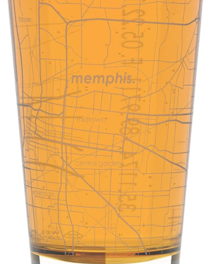 Well Told Engraved Memphis Tennessee Map Pint Glass, Etched Beer Gift (16 oz, Clear) City Map Pint, Custom City Glassware, Gifts For Beer Lovers