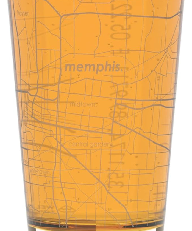 Well Told Engraved Memphis Tennessee Map Pint Glass, Etched Beer Gift (16 oz, Clear) City Map Pint, Custom City Glassware, Gifts For Beer Lovers