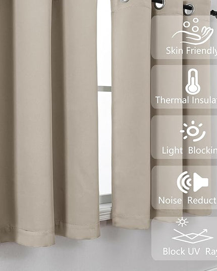 Simplebrand Stone Kitchen Valances for Windows 18 Inches Long 2 Pack, Room Darkening Window Valances for Living Room, Grommet Short Straight Drape Kitchen Curtains for Bedroom Kids Room, 40Wx18L