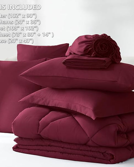 CozyLux King Size Comforter Set Burgundy - 7 Pieces Bed in a Bag King, Luxury Soft Bed Set for All Seasons, Bedding Set with Down Alternative Comforter, Sheets, Pillowcases & Shams