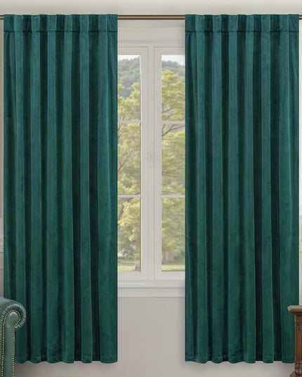 LAMIT Teal Velvet Curtains 72 Inch Length for Living Room, Soft Thermal Insulated Panels Room Darkeing Back Tab and Rod Pocket Christmas Drapes for Bedroom/Party/Hotel Hall, 2 Panels, 52 x 72 Inch