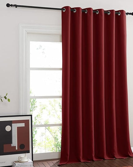 NICETOWN Room Divider Curtain 132 Inches Long, Wide Blackout Sliding Door Curtain for Bedroom, Room Darkening Privacy Window Curtain for Patio Door (1 Panel Set, Burgundy Red, 80 x 132 Inch)