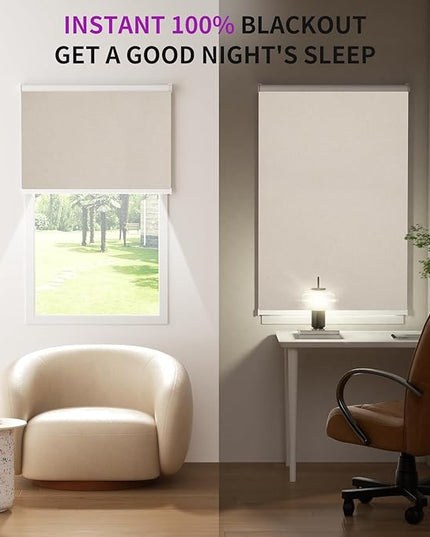 Astomi Motorized Blinds with Remote - Blackout Smart Roller Shades Compatible with Alexa & Goggle Home, Solar Rechargeable, Custom Size 22" - 100" for Indoor Window, Linen