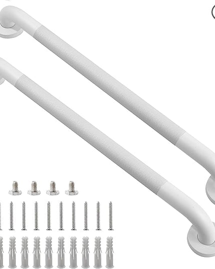 Shower Grab Bar, 2 Pack 24 Inch White Bathroom Grab Bar, 1.25" Diameter 304 Stainless Steel Anti-Slip Grab Bars for Bathtubs and Showers, Handicap Shower Grab Bar for Seniors Elderly