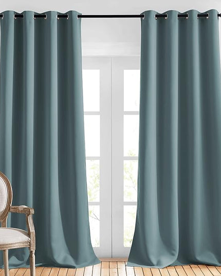 NICETOWN Bedroom Blackout Long Curtains 120 Length - Energy Saving Thermal Insulated Solid Grommet Luxury Room Darkening Drapes for Living Room, Greyish Blue, Set of 2, W52 x L120