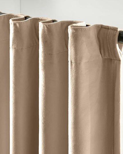 Lazzzy Cream Velvet Blackout Curtains 90 Inches Long Thermal Insulated Room Darkening Curtain Drapes Luxury Back Tab Window Treatments for Bedroom Living Room 2 Panels, 52 x 90 Inch, Latte