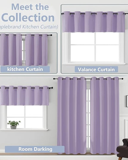 Simplebrand Lilac Short Kitchen Curtains 24 Inch Length 2 Panels Set, Small Windows Room Darkening Curtain for Bathroom, Cabinet, Basement, RV Camper, Thermal Insulated Short Drapes, 40 x 24 Inch