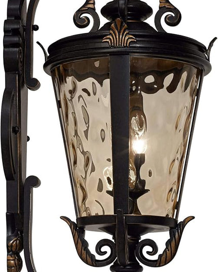 John Timberland Casa Marseille European Outdoor Wall Fixture Veranda Bronze Brown Ornate Scroll 36" Champagne Hammered Glass for Exterior House Porch Patio Outside Deck Garage Front Door Home