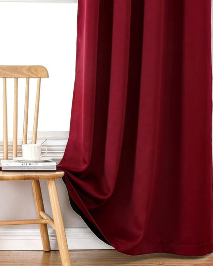 ChrisDowa 100% Blackout Curtains 102 inch Long for Bedroom with Black Liner, 2 Thick Layers Total Blackout Thermal Insulated Grommet Window Curtains 2 Panels Set (Burgundy, 52 x 102 Inch)