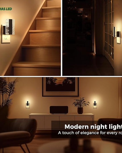 L LOHAS LED Night Lights Plug Into Wall, 2 Pack Night Light with Dusk-to-Dawn Sensor, Dimmable Decorative LED Nightlights, 0-100LM 3000K Adjustable Brightness for Bathroom, Hallway, Bedroom,Stairway