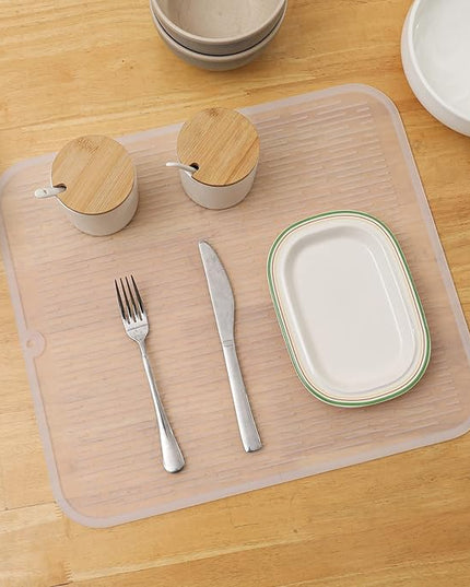 Silicone Dish Drying Mat for Multiple Usage,Easy clean,Eco-friendly,Heat-resistant Silicone Mat for Kitchen Counter or Sink,Refrigerator or Drawer Liner Translucent XL 18 inches x 16 inches