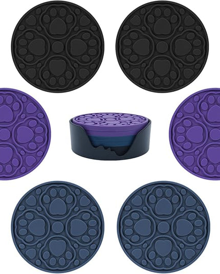 4 Inch Silicone Coasters Set of 6, (Black, Blue, Purple) Absorbent Non-Slip Drinks Coaster for Protecting Coffee Tables/Desks, Perfect for Home, Kitchen, Living Room & Office