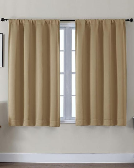 Gwine Blackout Curtains for Bedroom 45 Inch Length, Thermal Insulated Room Darkening Short Curtains, Rod Pocket Drapes for Bathroom Basement Patio Cabinet, Each 40" Wx45 L, Taupe
