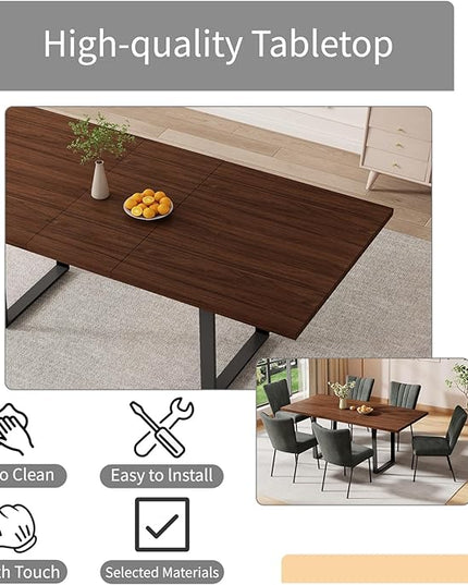 ZckyCine 51"-67" Expandable Dining Table, Modern Rectangular Walnut Wood Table with Metal Frame, Space-Saving Adjustable Table for Kitchen, Dining Room, Apartment or Restaurant