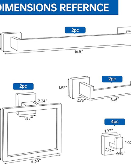 10-Piece Bathroom Hardware Accessories Set, 16 Inch SUS304 Stainless Steel Towel Bar Set, Wall Mounted Bathroom Towel Holders, Towel Hooks with Toilet Paper Holder