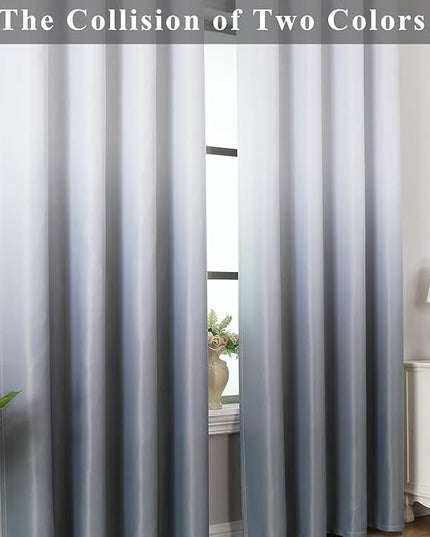 Estelar Textiler Ombre Gray Blackout Curtains 102 Inch Length for Living Room, Noise Reducing Thermal Insulated Grommet Drapes for Bedroom, Gray and Greyish White, 52x102 Inch (2 Panels)