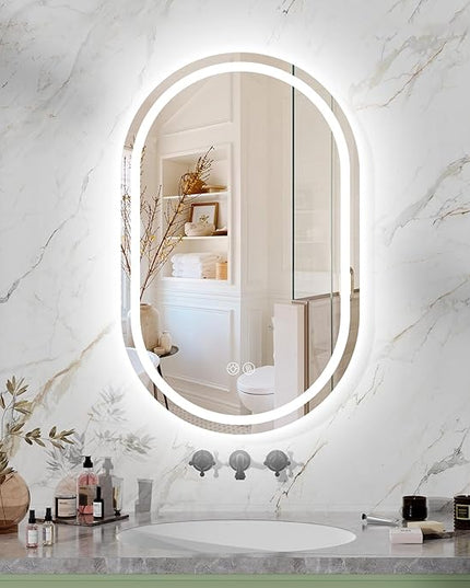 Oval LED Bathroom Vanity Mirror, 32x20 inch Mirror with Light, Smart Anti-Fog Waterproof Mirror with Memory Function Dimmable Lighted Mirror
