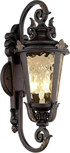 John Timberland Marseille Rustic Industrial Outdoor Wall Light Fixture Veranda Bronze Scroll 21 1/2" Champagne Hammered Glass for Exterior House Porch Patio Outside Deck Garage Front Door Home