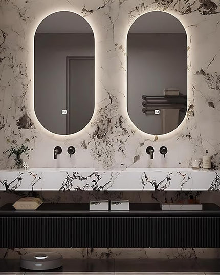 64IN Floating Bathroom Vanity - Bathroom Vanities with Sink, 3 Drawer & Includes LED Smart Mirror | 2 Layer Design, Black Vertical Stripe Bathroom Cabinets