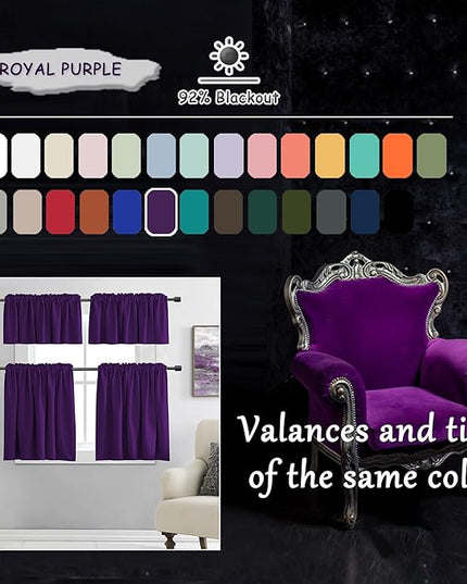 DONREN Royal Purple Blackout Curtains for Bedroom - Thermal Insulated Rod Pocket Curtains for Living Room (52 x 90 Inch Length,1 Pair)