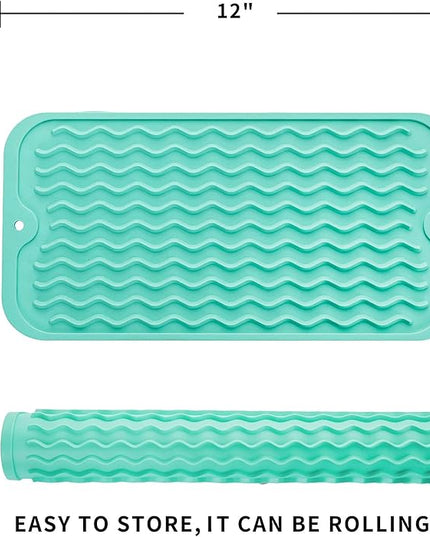 Silicone Dish Drying Mat for Multiple Usage,Easy clean,Eco-friendly,Heat-resistant Silicone Mat for Kitchen Counter or Sink,Refrigerator or Drawer Liner Mint S 12 inches x 6 inches