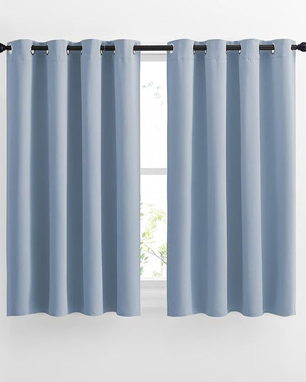 NICETOWN Insulated Curtains Blackout Draperies - Triple Weave Thermal Insulated Solid Ring Top Blackout Panels/Drapes for Bedroom(Vintage Blue, Set of 2, 52 x 45 Inch)