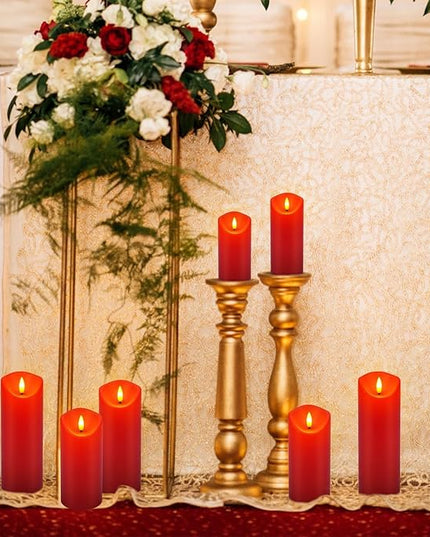 24 Pack Christmas Decoration Flickering Flameless Candles,LED Candles Battery Operated Pillar Candles with Remote Control.for New Year, Home Decor, Parties,Wedding(D2.2 xH 5" 6" 7" Red)