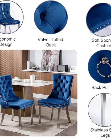 60" Glass Dining Table Set for 6, Modern Dining Room Table Set for 6, Silver X-Shape Pedestal Glass Table with 6pcs Blue Dining Chairs, 7 Piece Dining Set for Dining Living Room