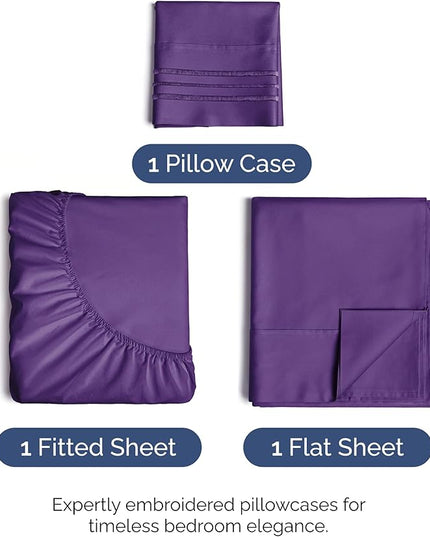 Twin XL Size 3 Piece Sheet Set - Comfy Breathable & Cooling Bed Sheets Set - Hotel Luxury Bedding for Women, Men, Kids, Teens, Boys & Girls - Deep Pockets, Ultra-Soft, Wrinkle Free - Oeko-Tex - Purple