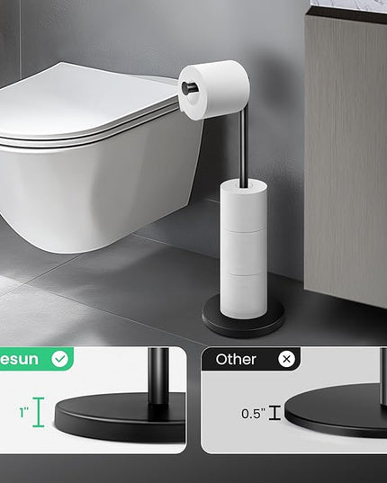 Cesun Toilet Paper Holder Stand Free Standing, Black Toilet Paper Storage with Heavy Weighted Base, Bathroom Stainless Steel Toilet Paper Roll Holder, Non-Slip, Matte Black