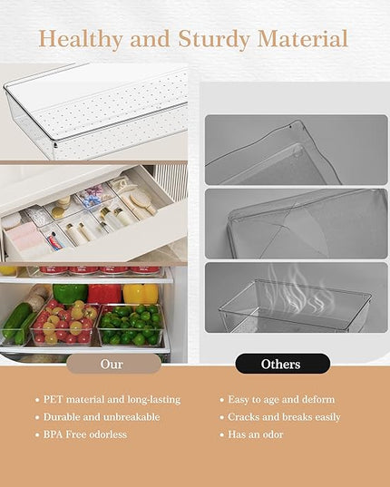 Criusia Drawer Organizer, 5-Size Versatile Bathroom and Vanity Organizer Trays, 20 Pack Clear Plastic Kitchen Drawer Organizers Set, Storage Bins for Makeup, Bathroom, Jewelries and Office