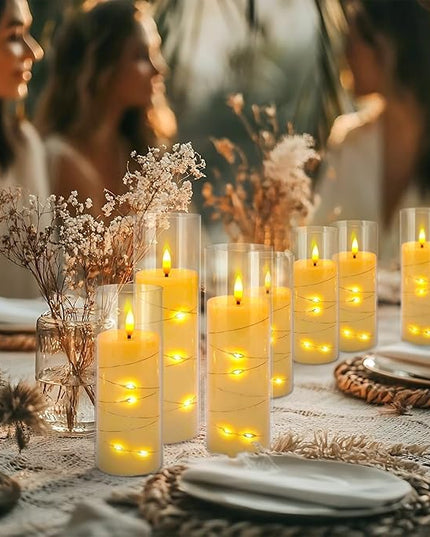 24 Pack Christmas Decoration Flickering Flameless Candles,Battery Operated Candles,LED String Lights LED Candles for New Year, Home Decor, Parties,Wedding(D2.2 xH 5" 6" 7") (Ivory)