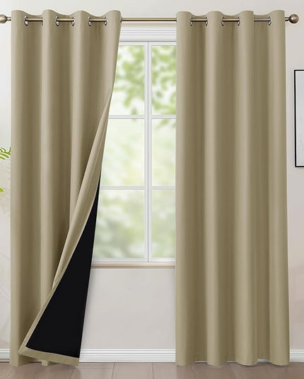 BONZER 100% Blackout Curtains Thermal Insulated - Light Blocking Window Drapes with Black Laminated Backing, Privacy Protection Single Layer for Bedroom/Living Room, 54 x 84 Inch, Taupe, 2 Panels