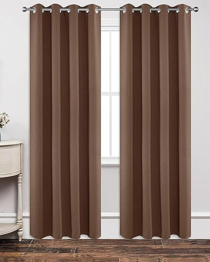 Joydeco Blackout Curtains 90 inch Long 2 Panels Set, Thermal Insulated Long Curtains & Drapes 2 Burg, Room Darkening Grommet Drapes for Bedroom Living Room Windows (W52 x L90 Inch, Brown)