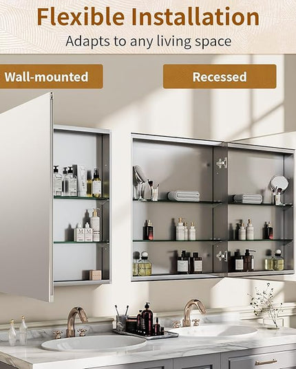 BEAUTYPEAK 20 x 24 Inch Medicine Cabinet with Mirror, Wall Mounted Bathroom Mirror Cabinet, Medicine Cabinet Mirror with Storage & Adjustable Shelves