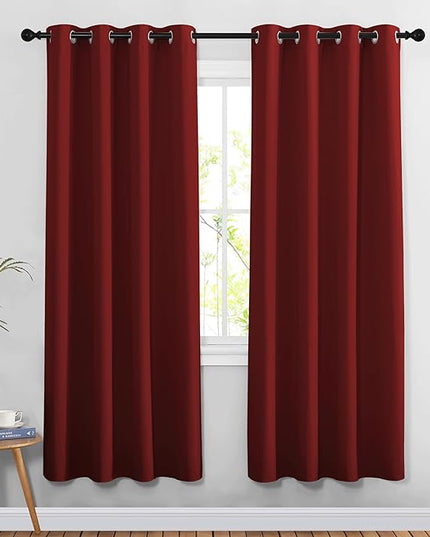 NICETOWN Blackout Curtains for Doorway 78 inches Long, Grommet Privacy Door Curtains Room Darkening Thermal Drapes for Bedroom/Christmas Day, Burgundy Red, 2 Panels, W52 x L78