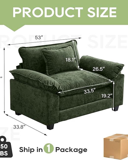 Modular Sectional Sofa, Comfy Cloud Couch Sectional Sofa, Chenille Sofa Sleeper Deep Seat Sofa with Throw Pillows for Living Room (Green, 53"- Single Seat)