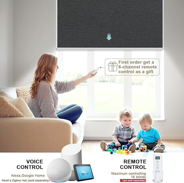 Motorized Blinds with Remote Smart Blackout Shades Electric Curtains Automatic Roller Blinds Shades for Indoor Windows Cordless with Alexa Google Home(Blackout Custom Color/Size)